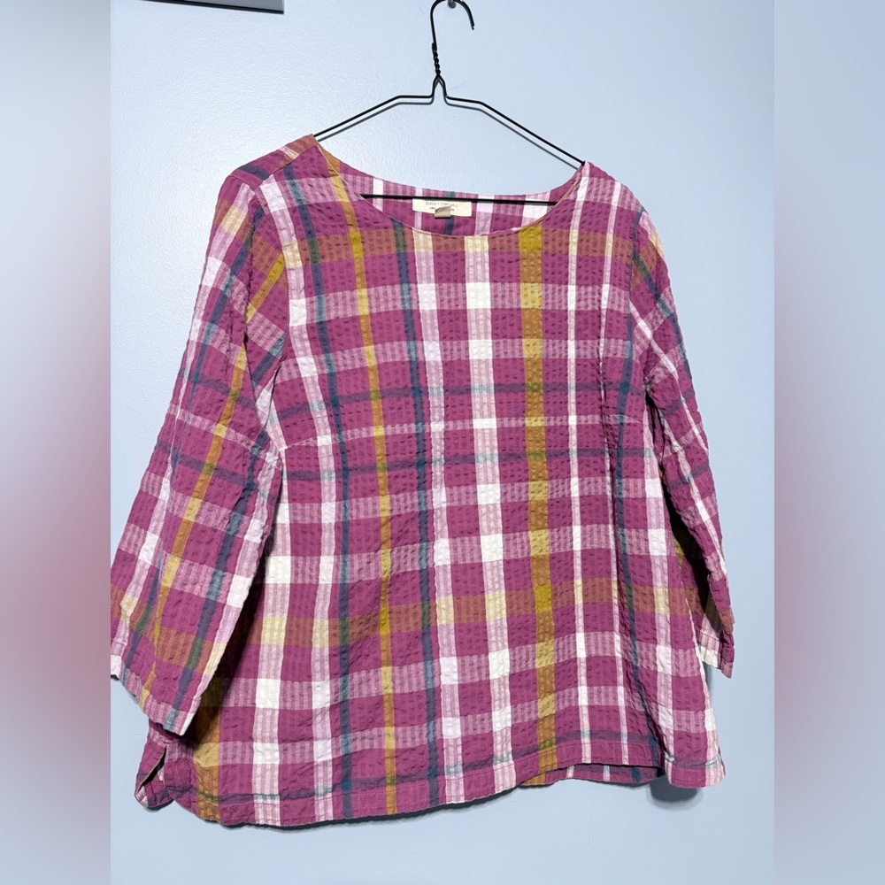 Seasalt Cornwall Riding high Plaid pullover blouse organic cotton size 12